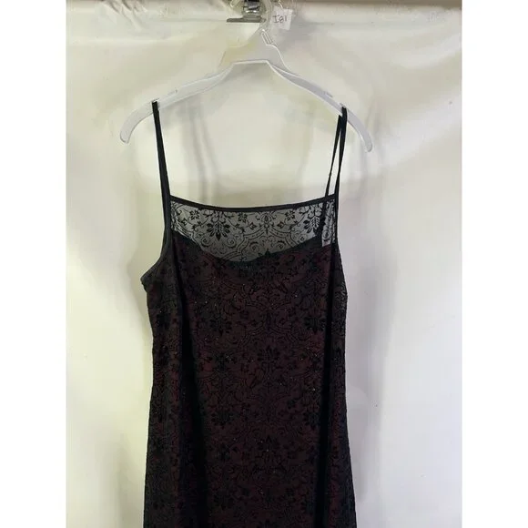 VTG Y2K Sheer Metallic Floral Over Lay Spaghetti Slip Dress Whimsy HOC - Picture 3 of 7